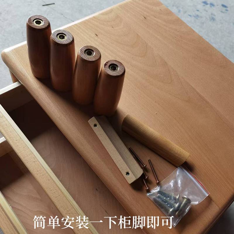 现代简约榉木床头柜双抽屉收纳柜子全实木床边柜原木色整装储物柜