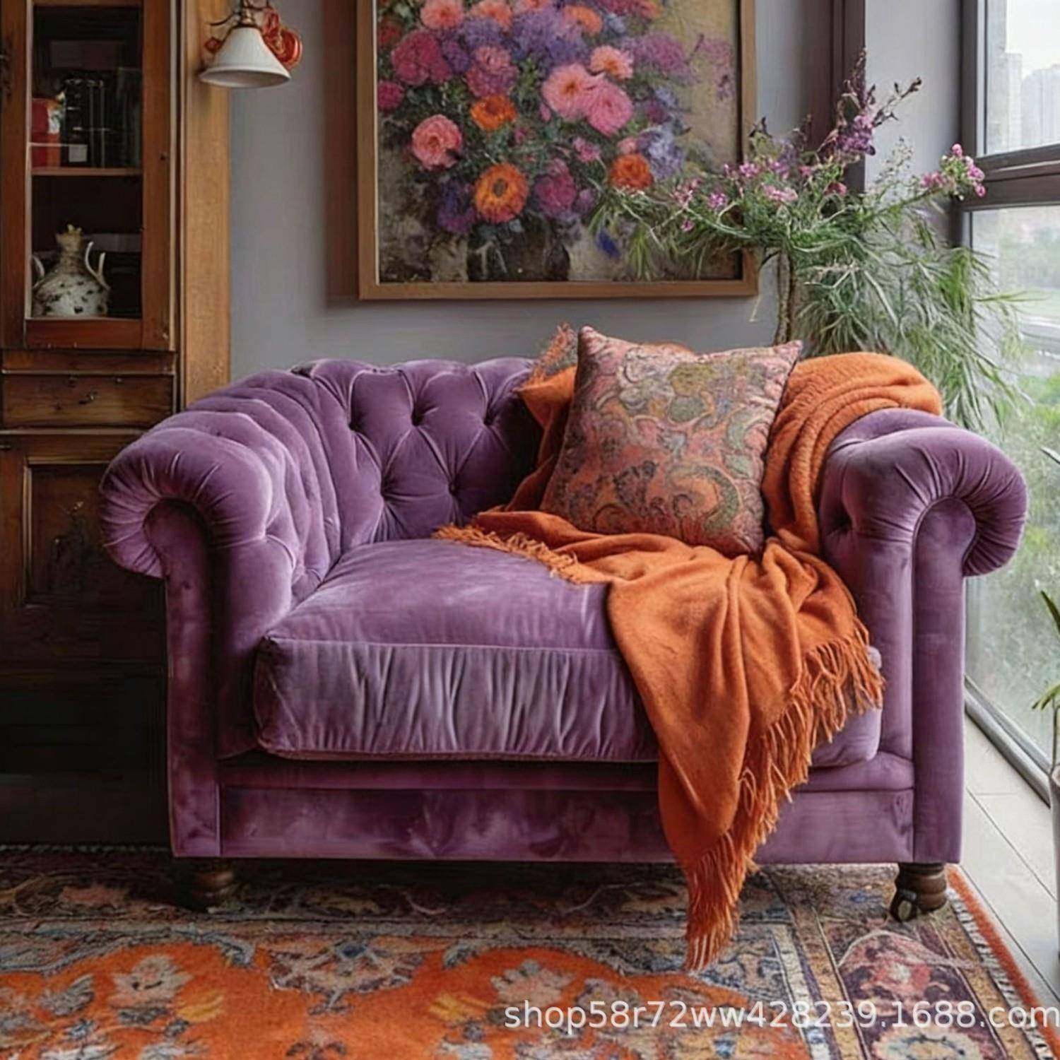 民美6792式轻奢木沙发椅/法式复实古宿沙接待沙发/单人沙发椅/布