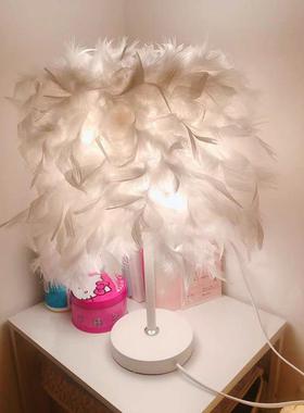 毛台灯BPU卧羽室床头柜灯创现意浪漫简约小夜灯代婚庆温馨网红灯