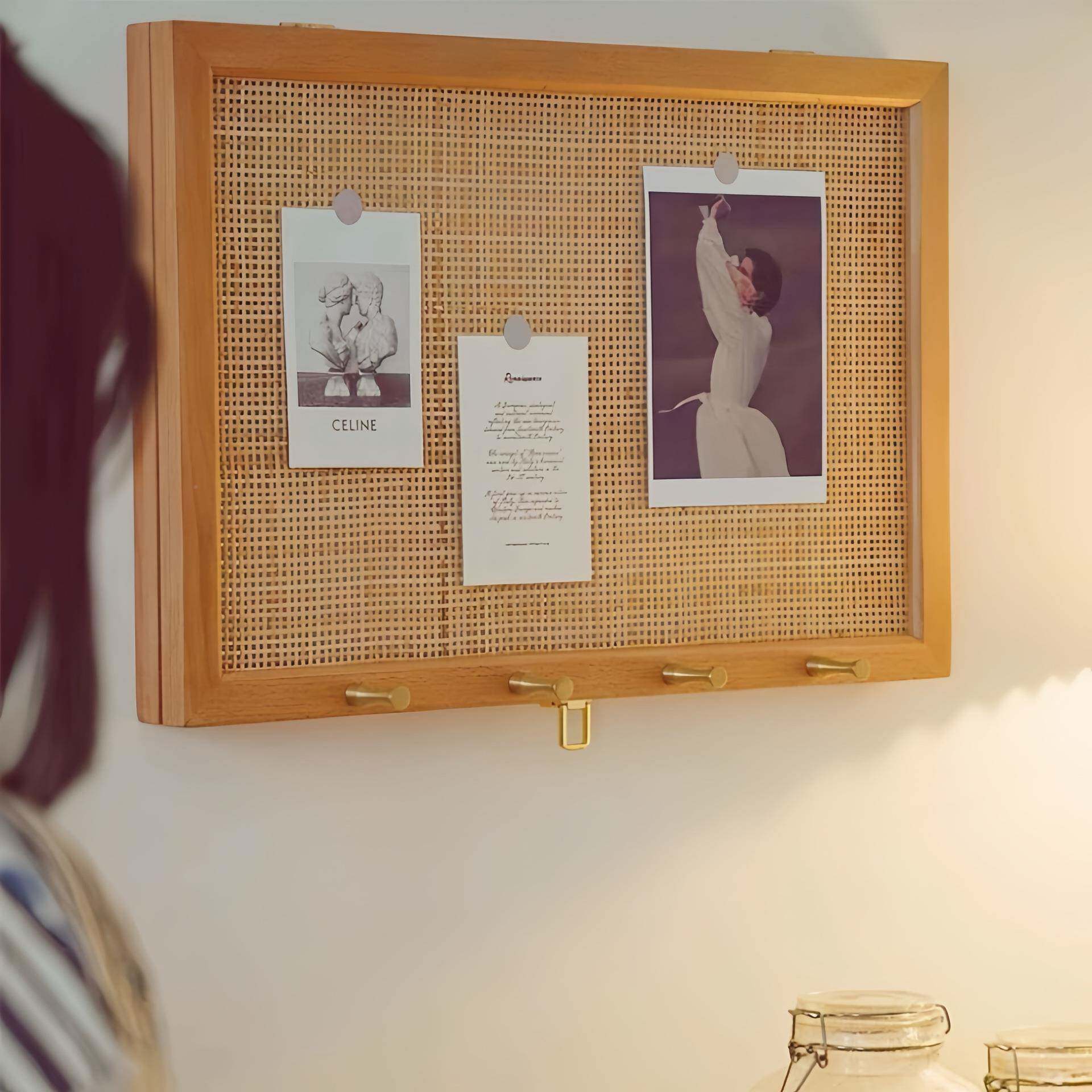 藤编表实F98HM9MS箱遮电挡装饰画带挂木钩樱桃木弱电箱遮丑置物架