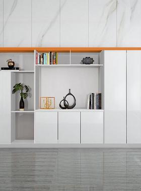 烤漆书柜文件简约现代室老板办公柜办公桌背柜轻奢景白色资BAH料