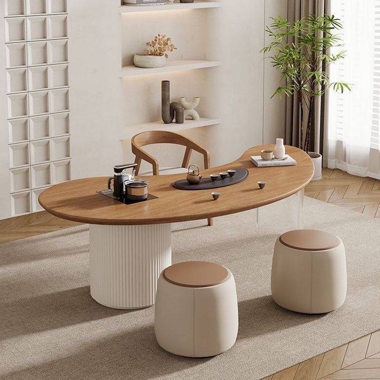 奶油简约实木原木小型茶台阳台桌椅组合茶桌家用泡茶网红茶桌现代