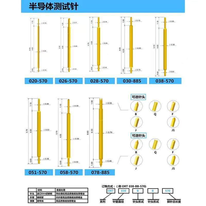 双头测针BGA半导体探针0B1试BBGPF08BB058头B5.7L长两伸缩弹簧针