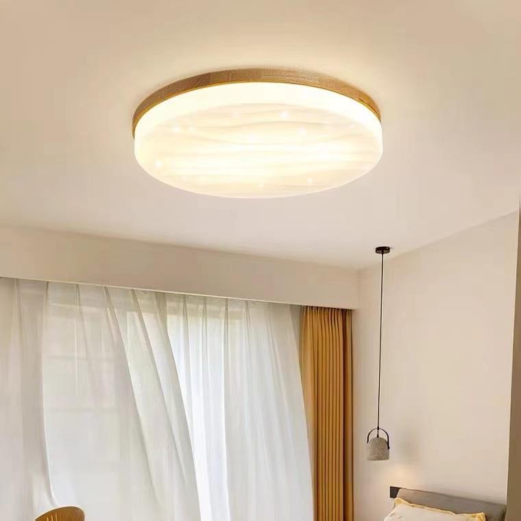 日式原XZZ木led吸灯顶中山灯具简厅约书形房主卧室灯圆智能语音客