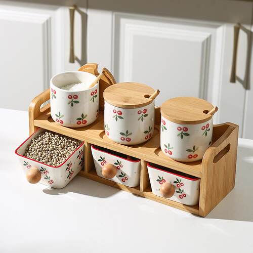 日调双层陶瓷料盒厨房用品盐罐佐料味瓶调式味罐组合装调95367调