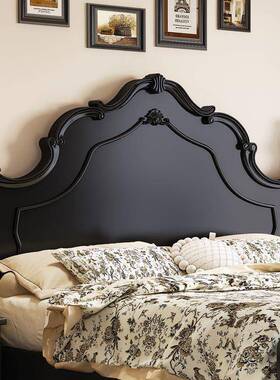 古美约式黑色复实木安-娜1.8主卧双人床1.5简现床代储物法式婚床