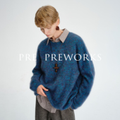 PRE PREWORKS羊毛水洗拉绒柔花纱廓形圆领针织毛衣