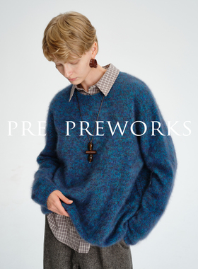 PRE PREWORKS羊毛水洗拉绒柔花纱廓形圆领针织毛衣