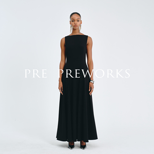 收腰连衣裙 优雅一字领无袖 气质显瘦长裙 PREWORKS法式 PRE