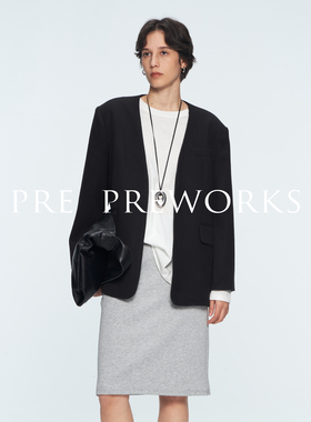 PRE PREWORKS轻质极简主义 羊毛西装刚柔兼备廓形通勤黑色外套