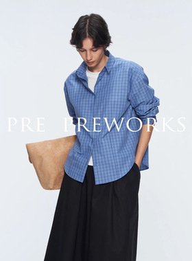 PRE PREWORKS预科生精梳棉经典蓝白格长袖衬衫