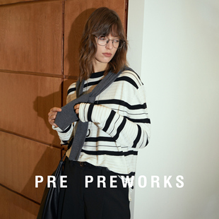 打底上衣 立体条纹撞色巴素兰羊毛针织衫 PRE PREWORKS松弛意趣