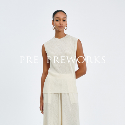 PRE PREWORKS褶皱肌理无袖针织背心 极简圆领慵懒风上衣