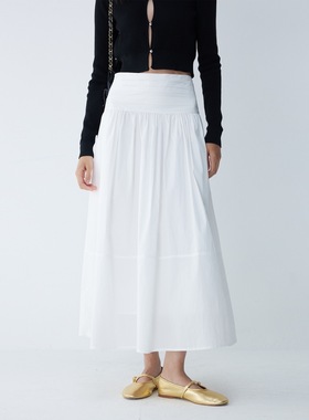 PRE PREWORKS春夏度假优雅A字摆裙 舒适气质高腰长款白色半身裙