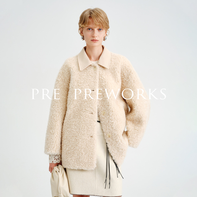 PREPREWORKS翻领羊羔毛大衣外套