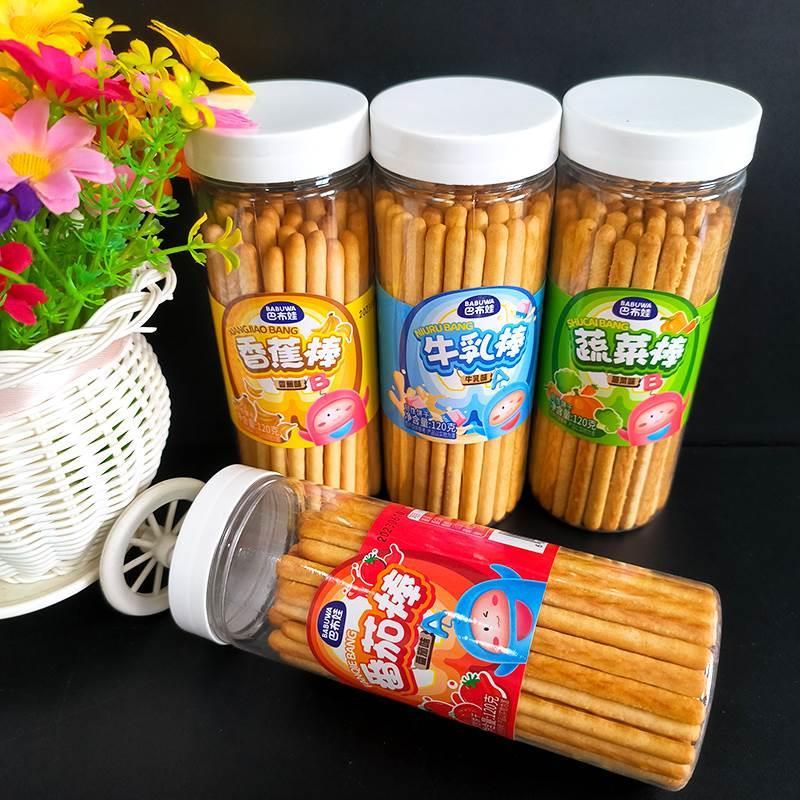 巴布娃120g瓶装棒棒饼干 干蔬菜牛乳番茄手指长条饼儿童休闲 小零