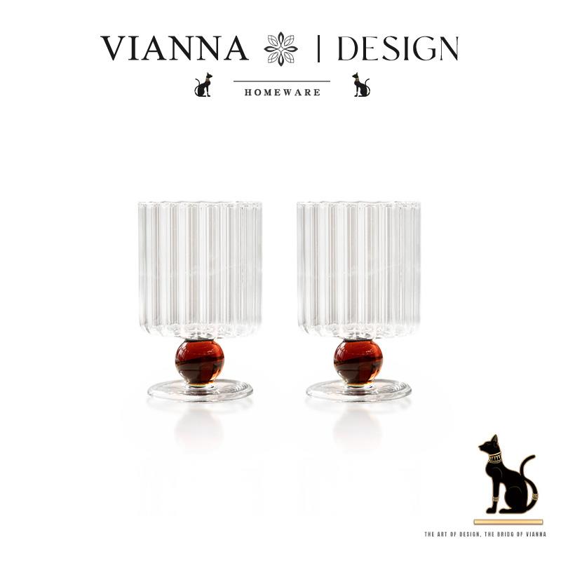 VIANNA丨彩珠·CJSM简约竖纹高脚玻璃酒杯家用饮料杯咖啡杯水杯