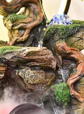 新中式迎客松山水摆件客厅玄x关办公室桌面风水轮装饰开业乔迁送