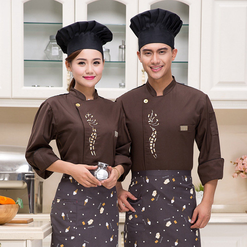 厨师工作服秋长袖男女酒店餐厅蛋糕房西餐工装制服夏短袖黑色大码