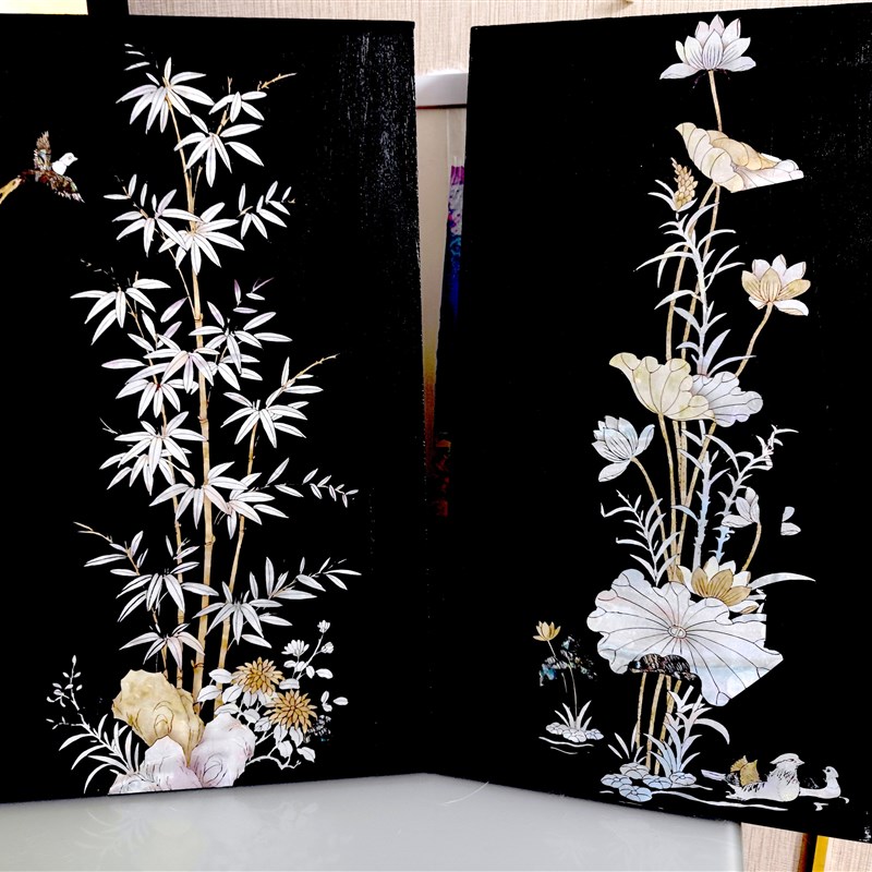 中式装饰画大盟水移画水转印仿螺钿贴纸贝壳贝雕花家具柜子门改造图片
