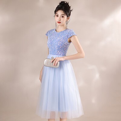 大合唱团演出女初中学生伴娘主持朗诵开场舞蹈晚礼服装短款公主裙