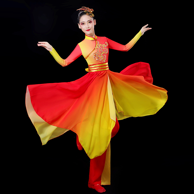 打鼓演出服女中国风秧歌舞蹈演出服女新款中老年扇子舞广场舞服装