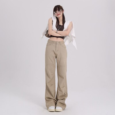 RTRX低腰卡其色工装裤女2024新款微喇裤牛仔裤女vibe百搭休闲长裤