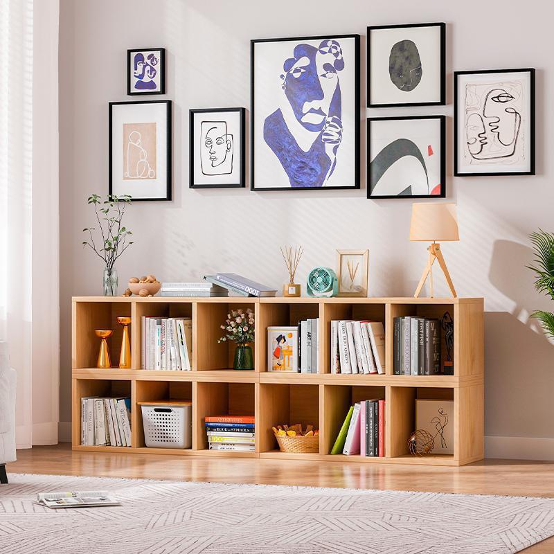 落地书柜矮柜仿实木格子组合日式客厅简易收纳柜家用儿童简约柜子