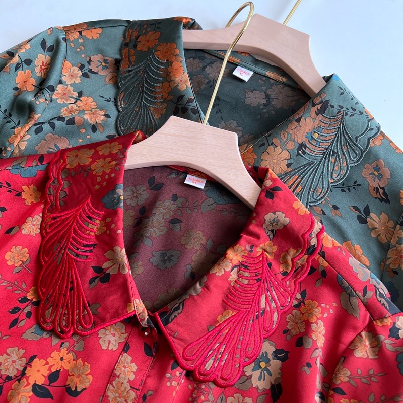 中老年人夏装奶奶中袖衬衫老人衣服妈妈加大码老太太真丝薄上衣女