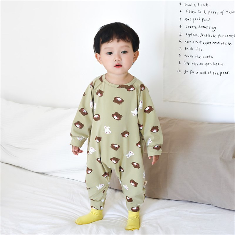新春秋款儿童连体睡衣宝宝长袖睡袍薄款纯棉女童男童防踢家居服