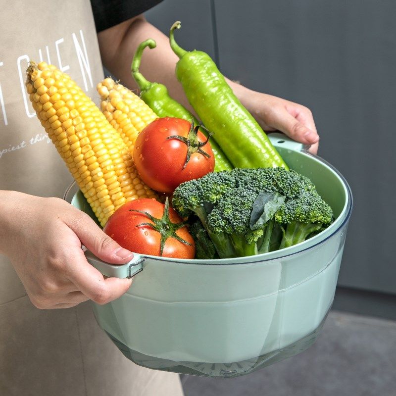 双层沥水篮厨房洗水果洗菜篮网红塑料漏盘篮子漏水汲水滤水淘菜盆,餐饮具,果盆/果盘/果篮,淘宝优惠券,粉丝福利购,淘宝优惠卷
