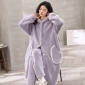 家居服套装 长款 珊瑚绒加绒加厚法兰绒睡袍2024年新款 睡衣女秋冬季