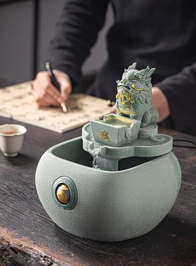 国潮瑞兽麒麟流水生财摆件循环水喷泉家居客厅礼品入户桌面装饰品