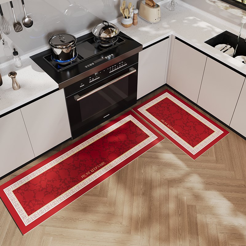 红色新年喜庆厨房防滑地垫硅藻泥门口吸水脚垫耐脏防摔浴室门垫子
