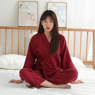 全棉双层纱布春秋家居服可外穿 日式 和服睡衣女夏季 薄款 九分袖