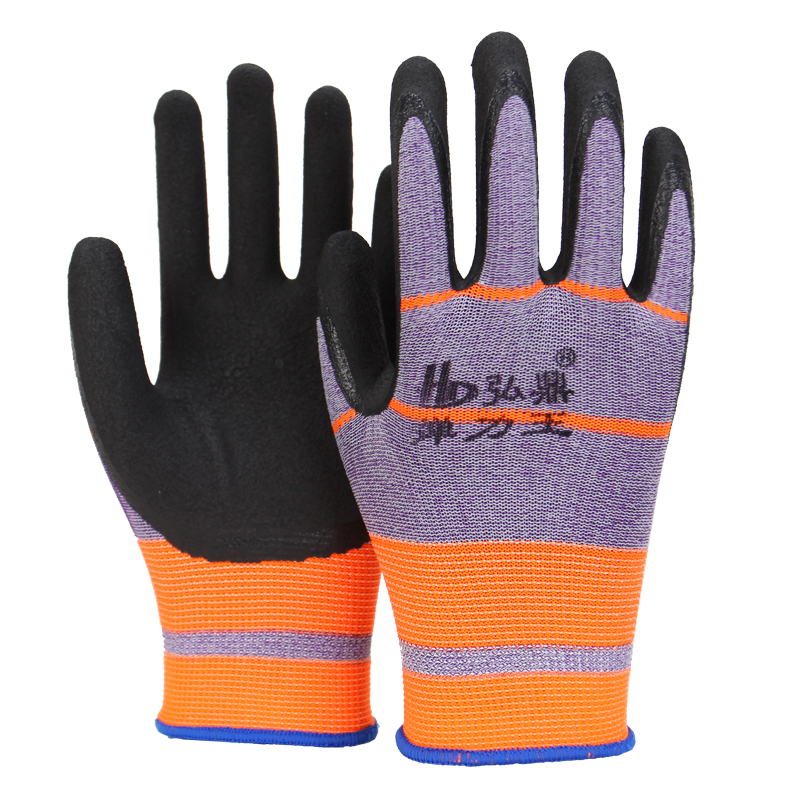 弘鼎弹力王手套浸胶耐磨乳胶发泡王磨砂防滑舒适透气工作劳保防护