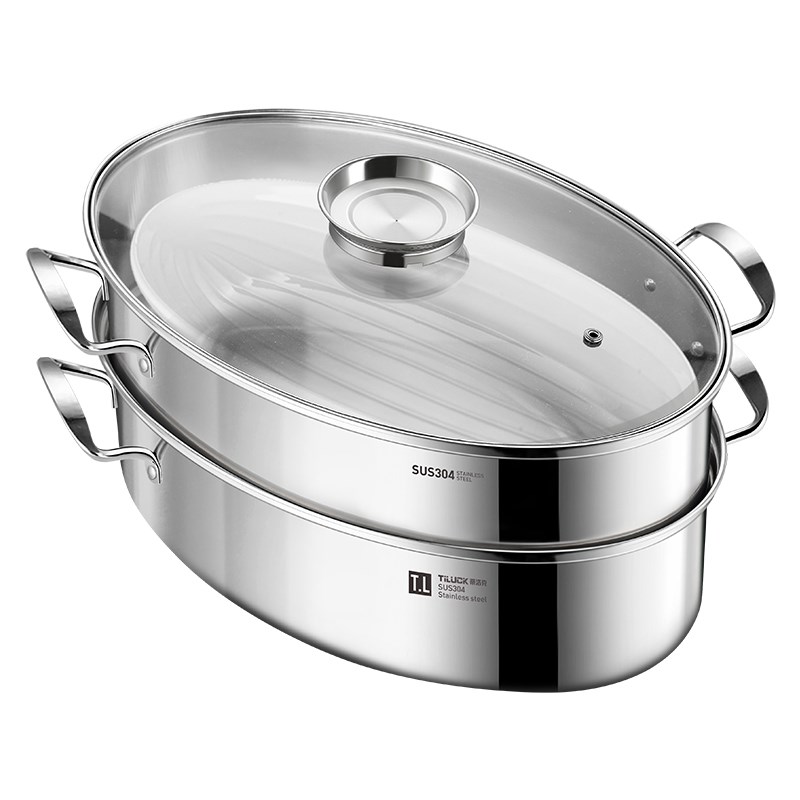 蒸鱼锅家用神器304不锈钢大容量大号清蒸锅蒸笼电磁炉椭圆鱼锅2层