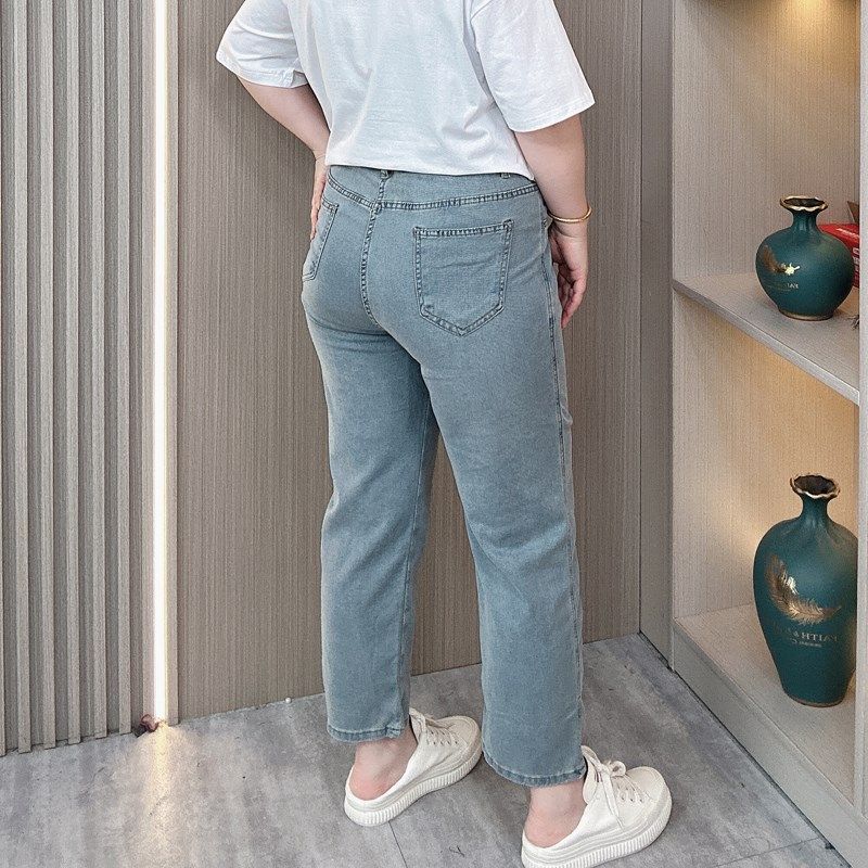 夏季薄款九分牛仔裤女2024新款大码女装胖mm高腰显瘦直筒烟管裤子,女装/女士精品,大码裤装,淘宝优惠券,粉丝福利购,淘宝优惠卷