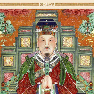 明清复古水陆画 北极紫微大帝画像 绢布材质卷轴挂画神仙画丝绸画