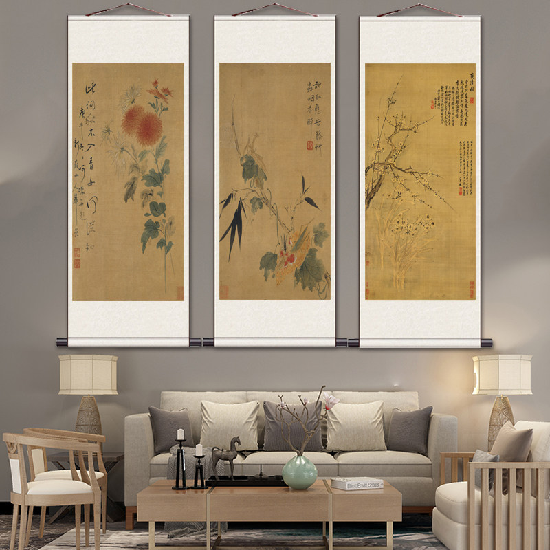古代明清仿古花鸟卷轴挂画酒店装饰字画丝绸礼品名家壁画精致国画