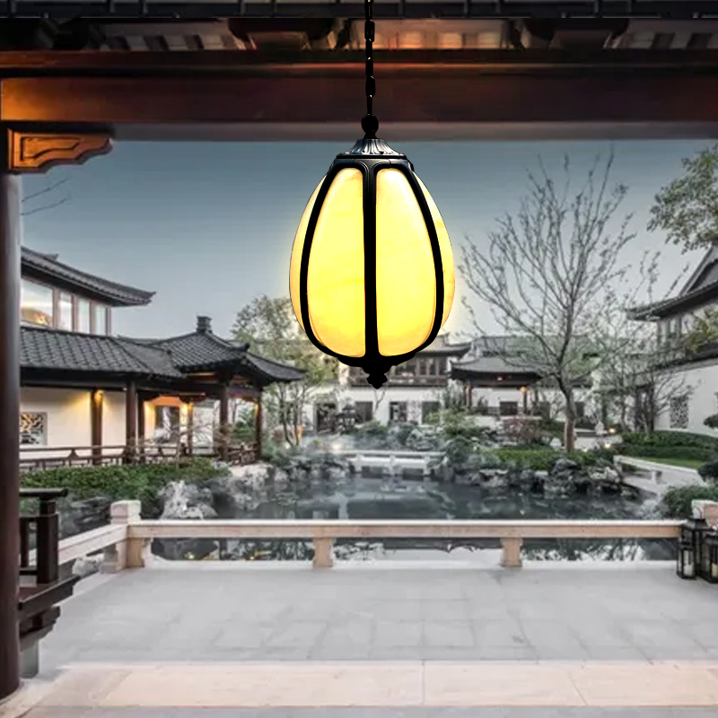 新中式庭院凉亭吊灯院子LED防水室外别墅复古挂灯户外走廊阳台灯