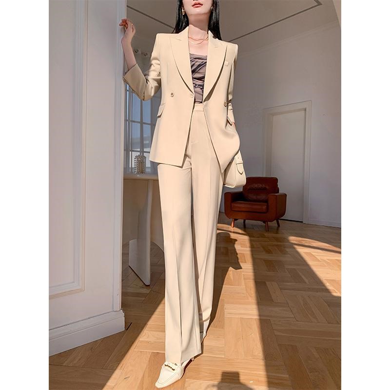 米色西装套装女春秋轻奢高级感阔腿裤职业正装小个子休闲西服外套