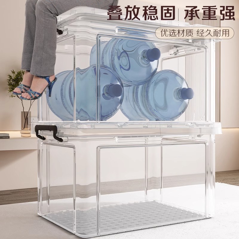 透明收纳箱整理箱玩具零食带盖储物筐塑料超大容量置物箱子收纳盒图片