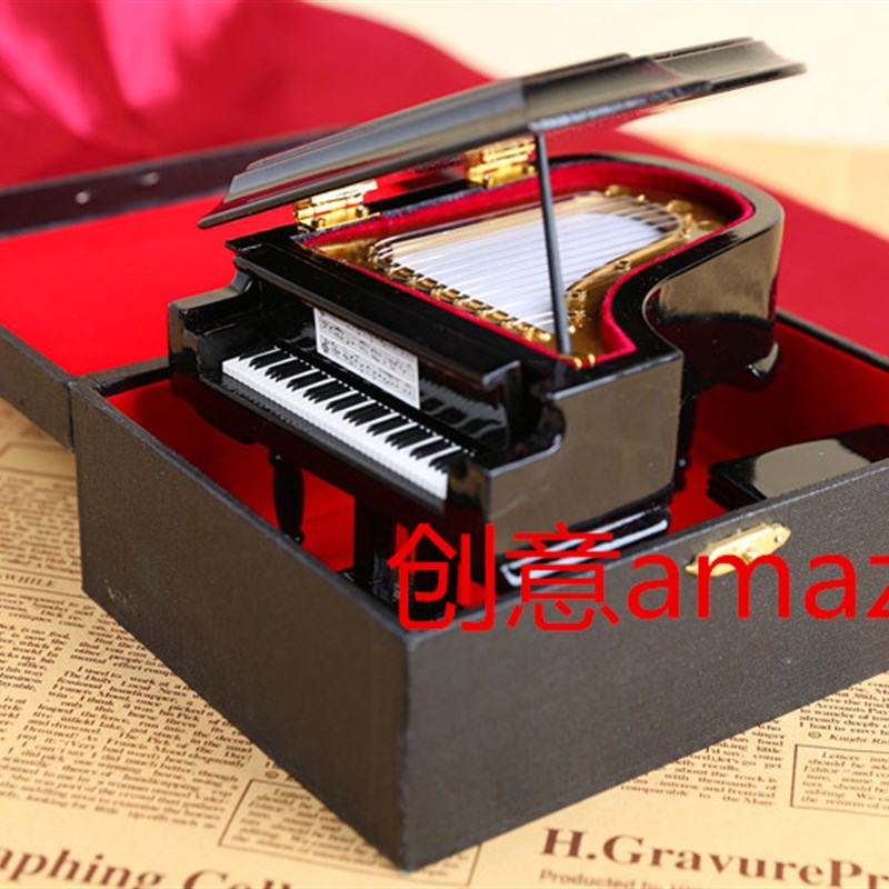 包邮三角钢琴模型迷你钢琴摆件大尺寸八音盒礼盒音乐盒送老师朋友