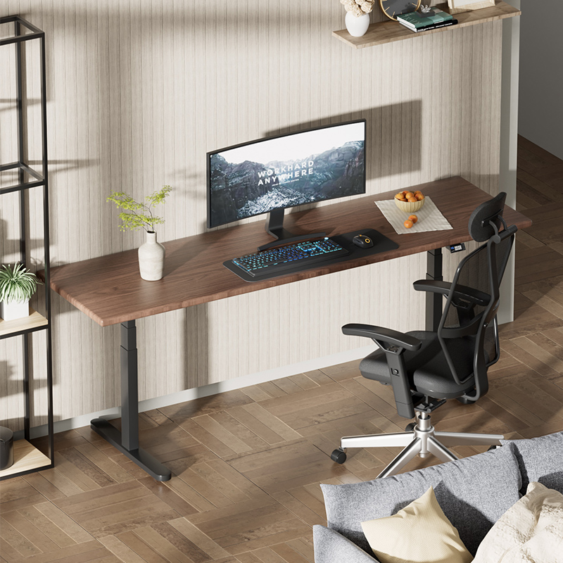 ZOMO窄边电动升降桌 北美黑胡桃木 电脑桌 靠墙一字板办公桌40窄