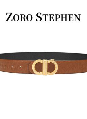 ZORO STEPHEN2026男士8字扣真牛皮双面荔枝纹双面用真皮腰带镶钻