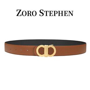 ZORO STEPHEN2026男士8字扣真牛皮双面荔枝纹双面用真皮腰带镶钻