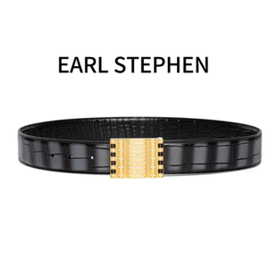 3.8宽史蒂芬亚克力镶砖算盘扣双面鳄鱼皮相似灰手工擦色腰带