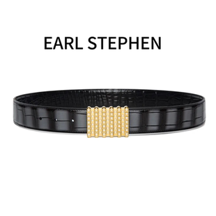 3.8宽史蒂芬满天星镶砖算盘扣双面鳄鱼皮相思灰手工擦色腰带