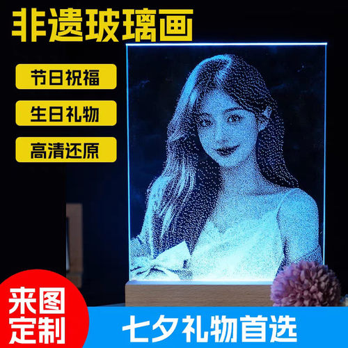 【惊不惊喜】手绘玻璃锤子画高端定制艺术照片七彩琉璃画送女朋友